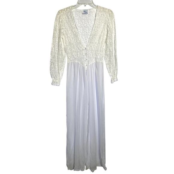 Vintage Sugar Plum White Lace Made in USA Sheer Lingerie Bridal Maxi Robe - Picture 1 of 8